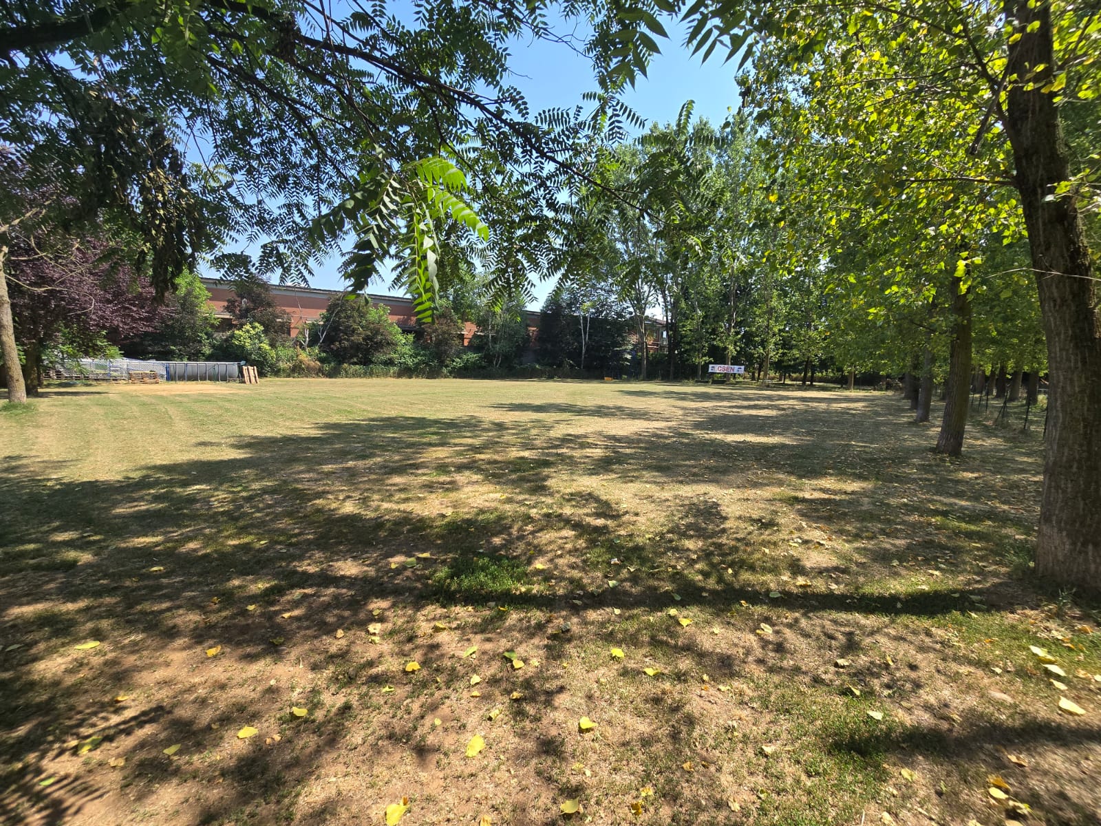 Campo erboso per l'educazione di base immerso nel verde